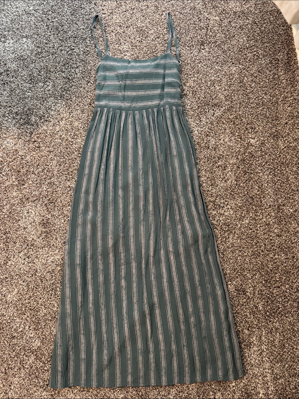 Gilli Teal and White Striped Spaghetti‑Strap Maxi Dress